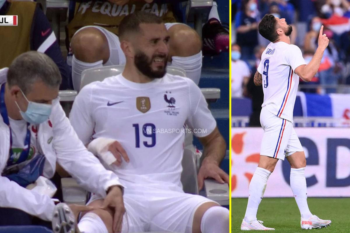 Benzema chấn thương trong ngày Giroud lập cú đúp