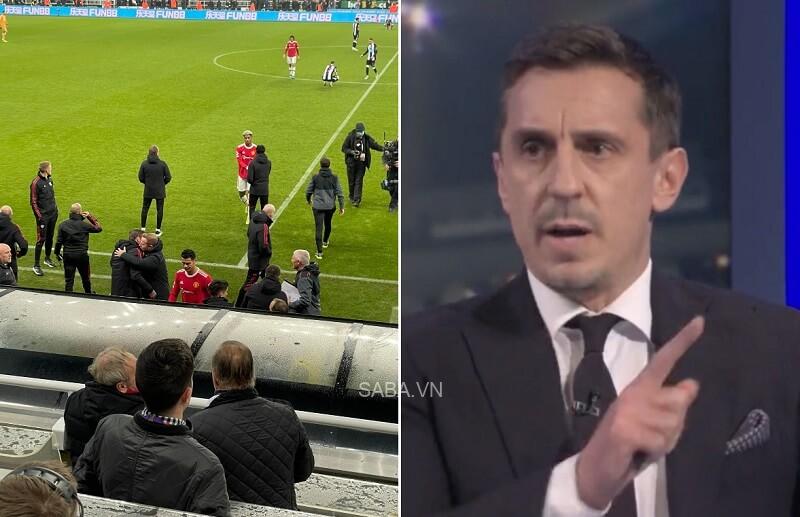 CR7 khiến Neville ức chế. (Ảnh: CaughtOffside)