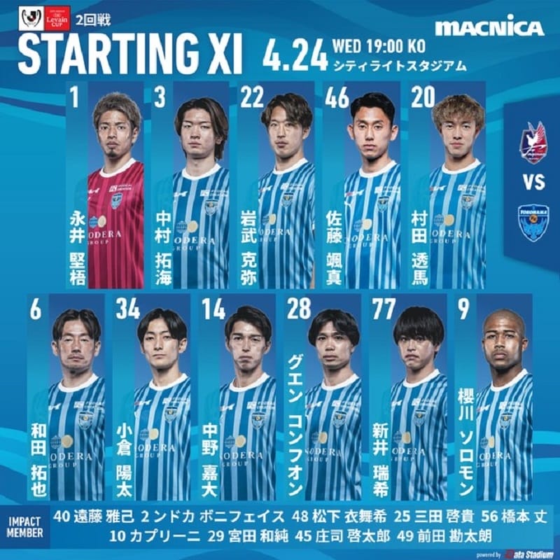Công Phượng (số 28) được trao suất đá chính (Ảnh: Yokohama FC).